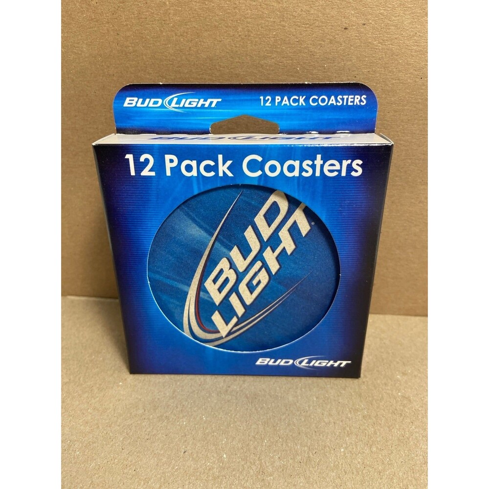 Bud Light 12 paper beer themed 4 inch coasters in gift box